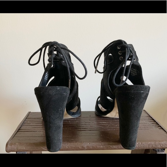 Mix No. 6 Suede Open-toed High Heels Black Size 8 - Picture 3 of 4